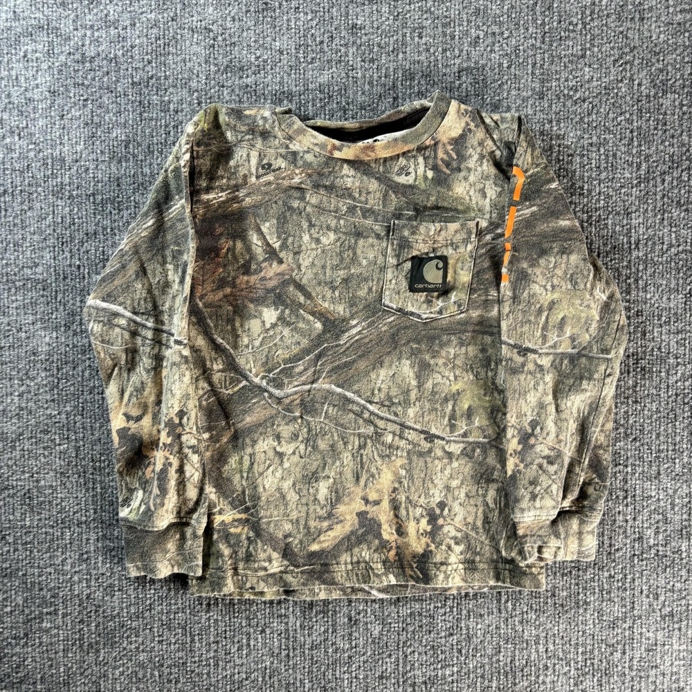 Carhartt‎ Shirt Kids 5 Brown Camo Long Sleeve Pocket Sleeve Logo Hunting